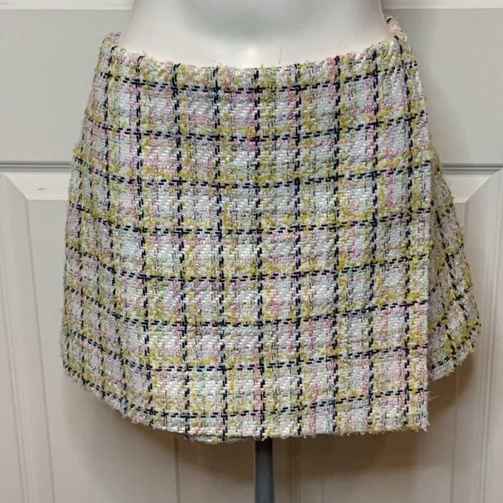 Avec Les Filles White Pink Green Tweed Skort NWT $89, Size 12